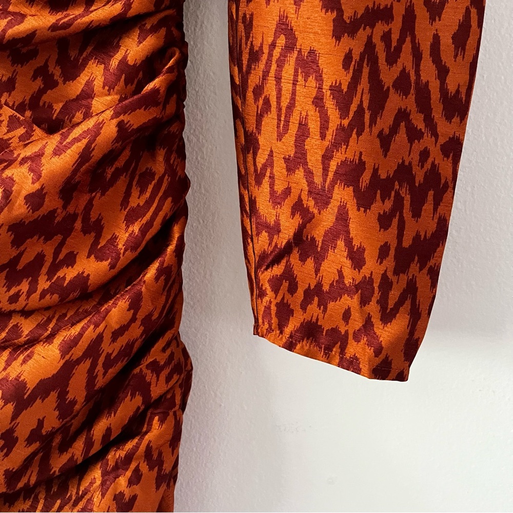 Aritzia Wilfred Rhapsody One Puff Sleeve Animal Print Ruched Mini Dress size 2 - Picture 7 of 16